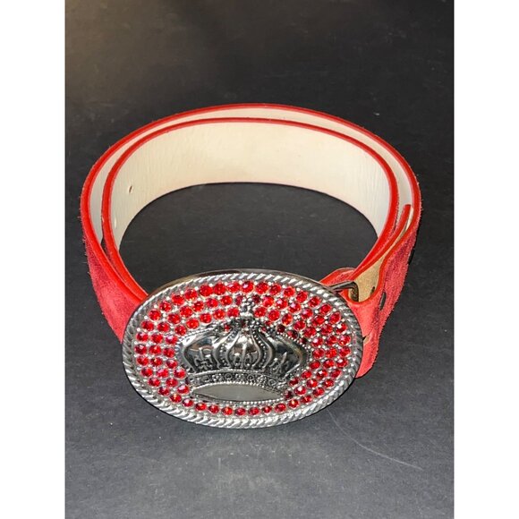 Red Rhinestone Crown Belt Buckle Genuine Leather Belt 30 In Sparkle Queen Jewels main image 8